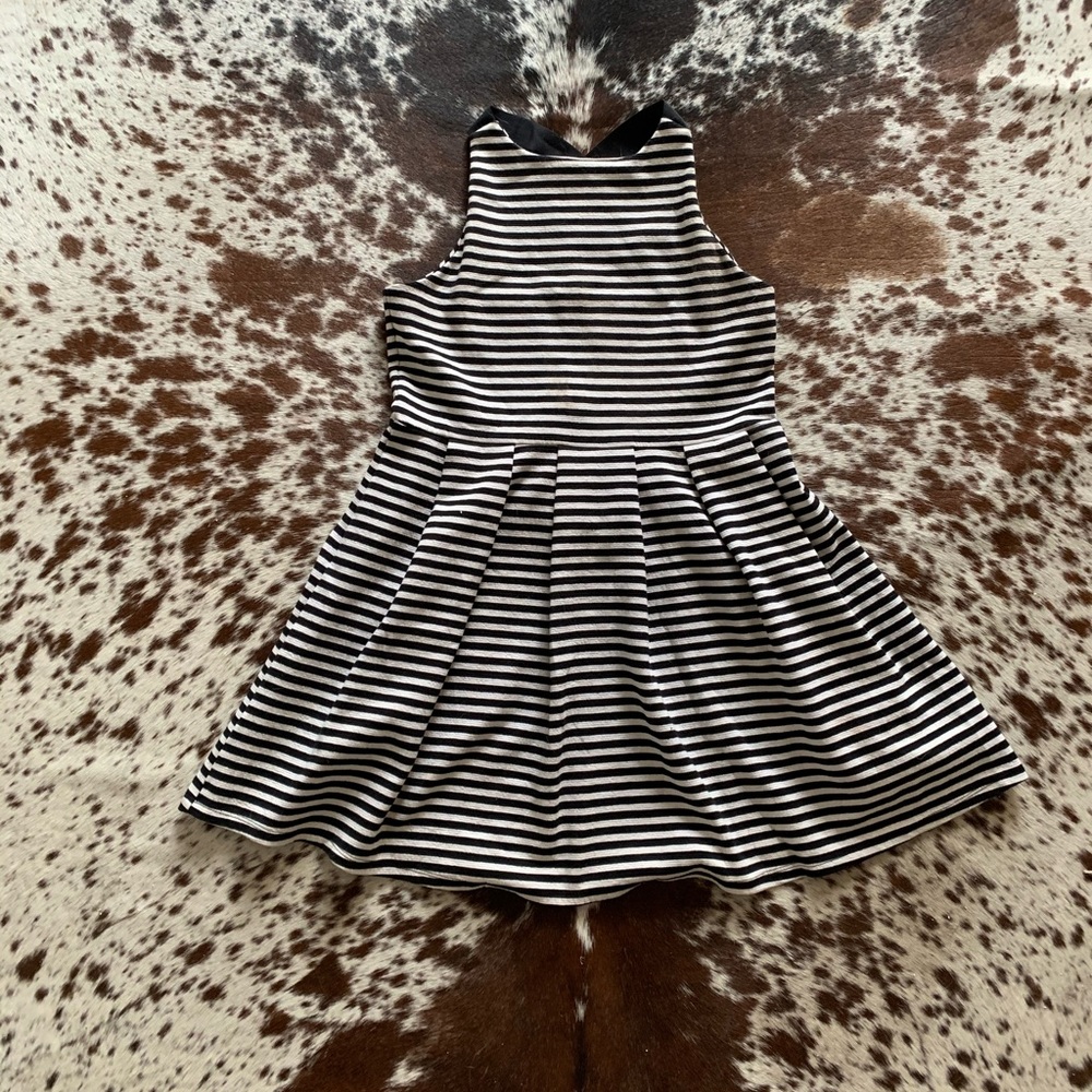 High Neck Striped Fot & Flare Mini Dress